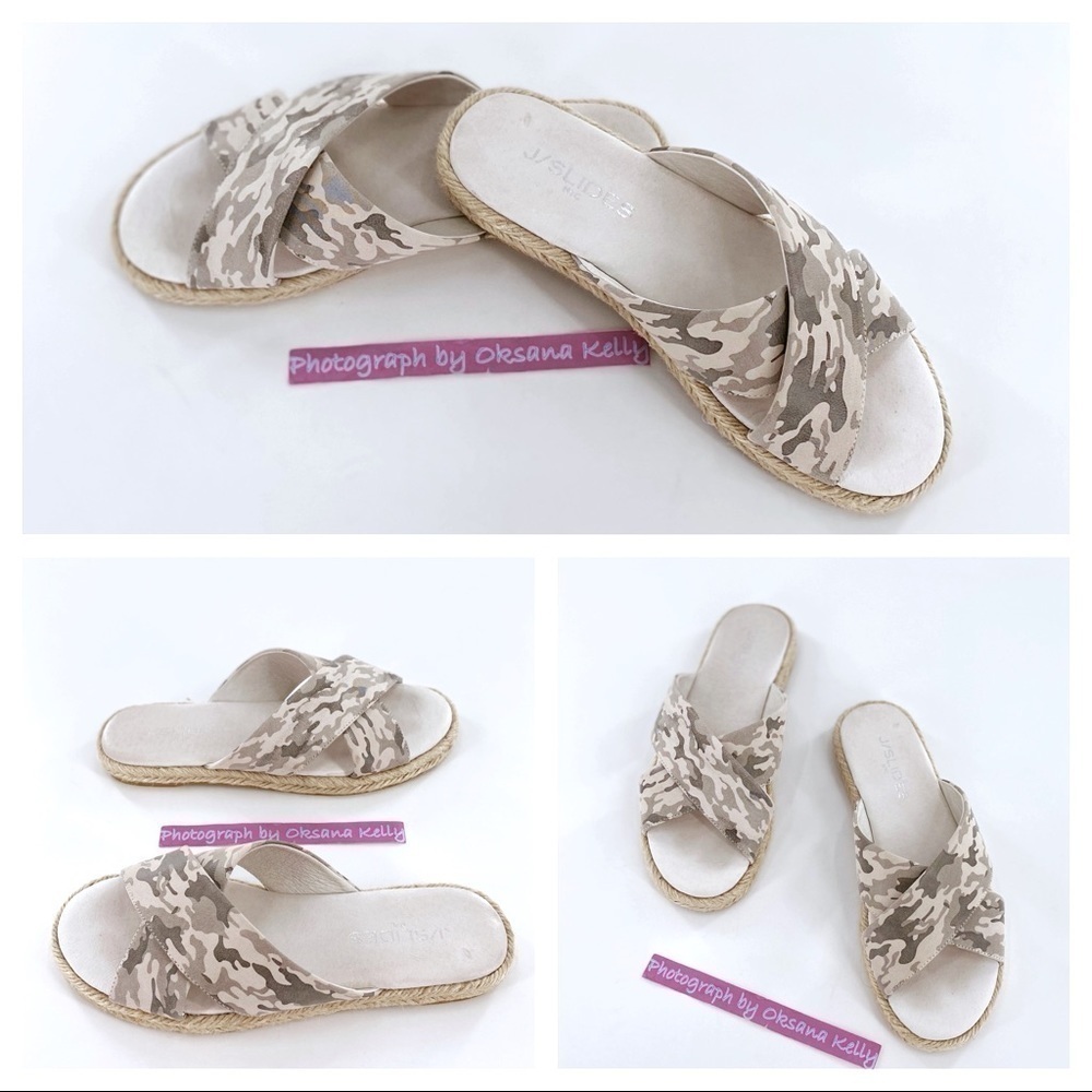 J/Slides Reva Camo Espadrille Sandal Leather Sz 6